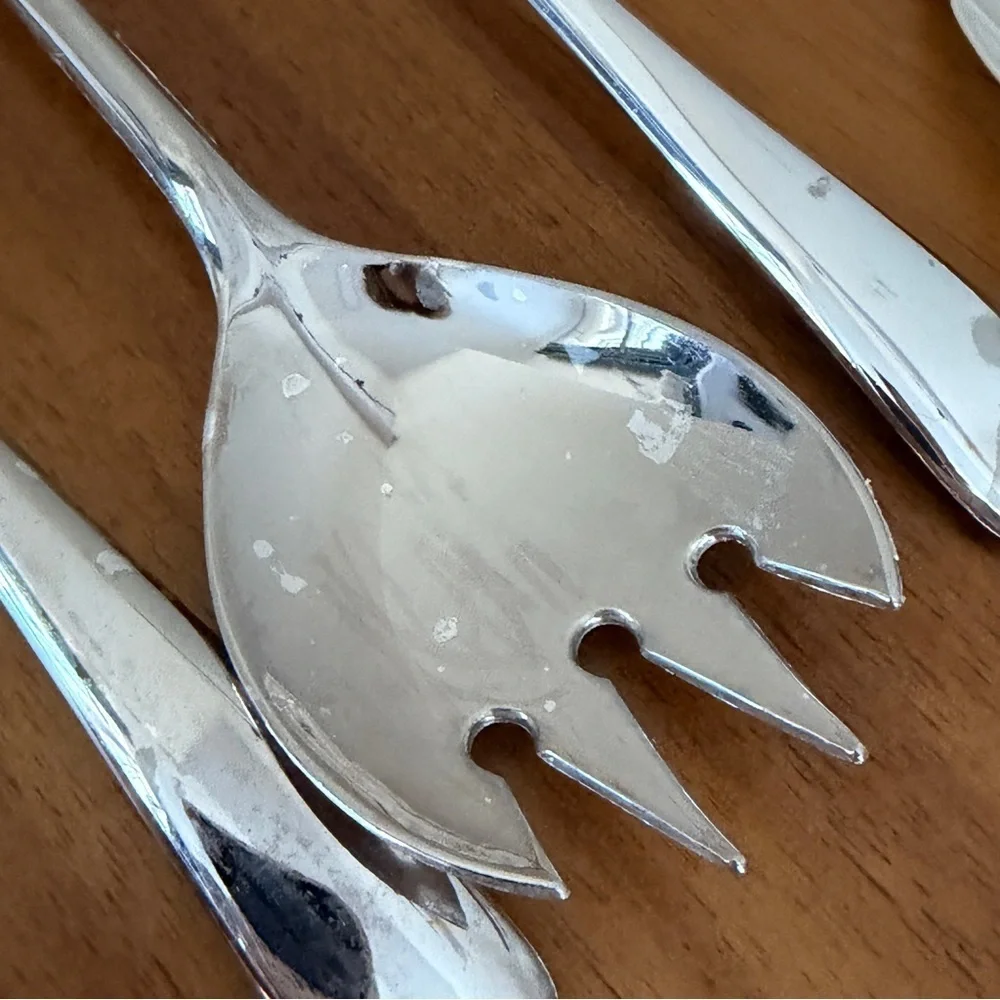 3 Sets Vintage Italy Silver Plate Utensils Salad Serving Fork & Spoon Buffet